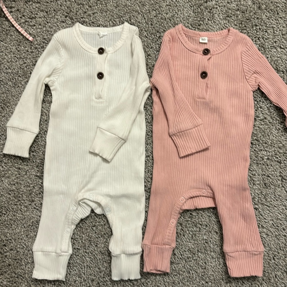 Baby girl cotton ribbed romper set of 2